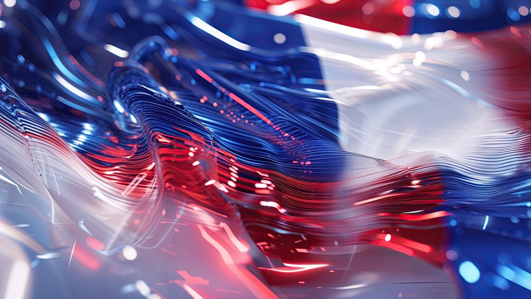 Abstract Metallic Fluid in Red, White, and Blue Hues