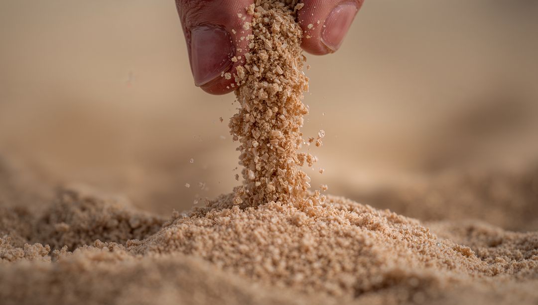 Hand Pinching and Pouring Sand, Macro Granular Texture, Falling Grains Forming Mound