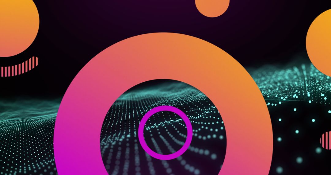 Colorful Geometric Shapes with Digital Green Wave Background