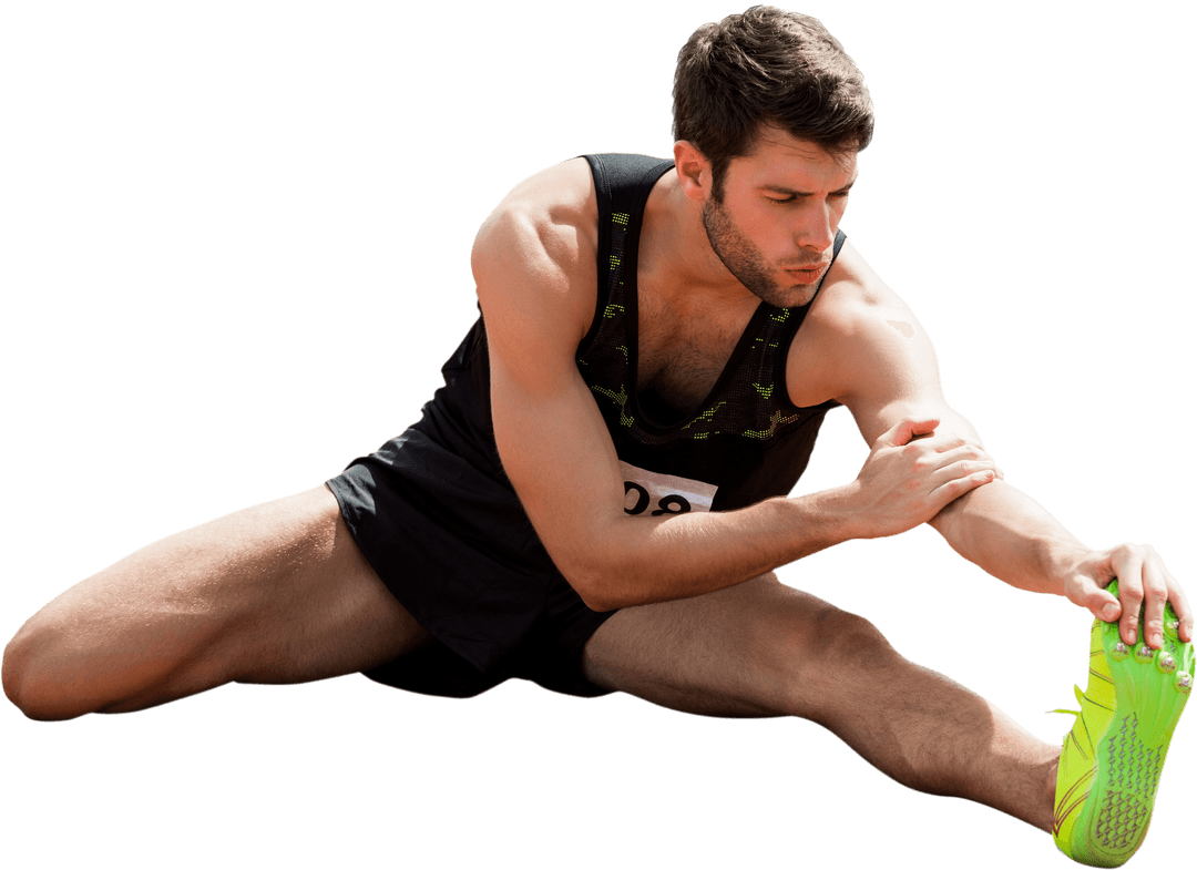 Caucasian Athlete Stretching Exercise on Transparent Background
