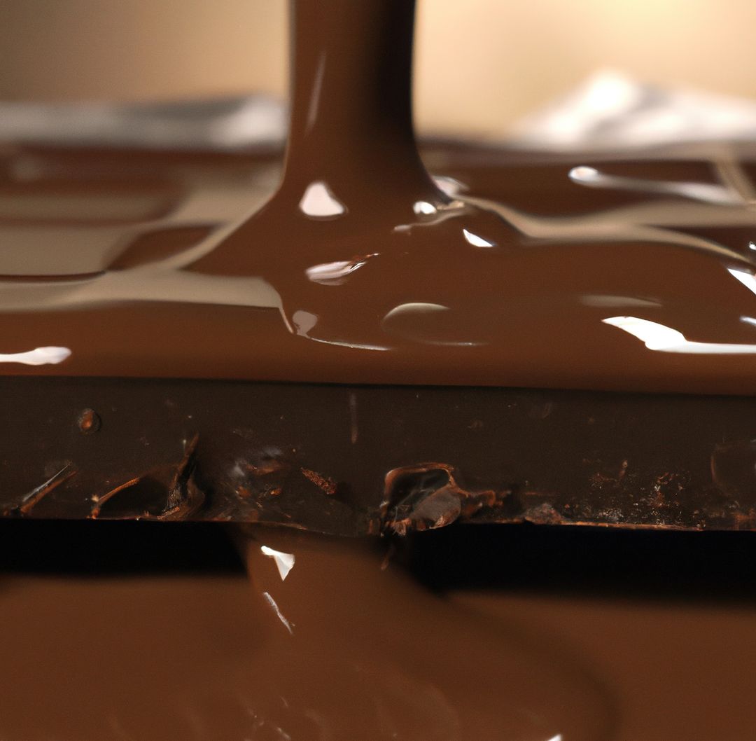 Image of close up of melting chocolate bar on light brown background - Free Images, Stock Photos and Pictures on Pikwizard.com
