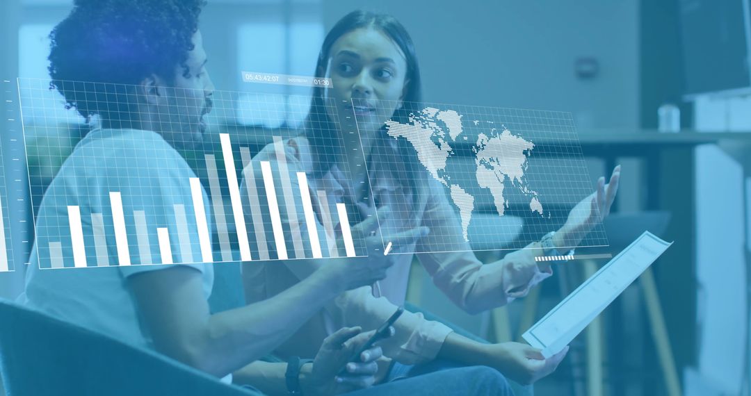 Business Colleagues Discussing Financial Data with Digital Interface