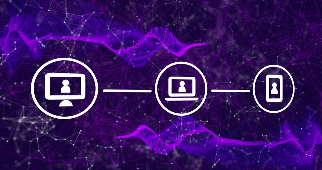 Digital Network System with Icons over Purple Background