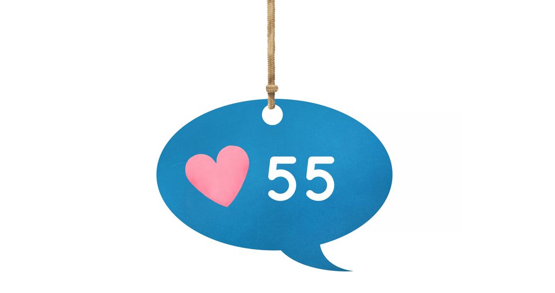 Social Media Like Icon with Heart and Number 55 Hanging by String
