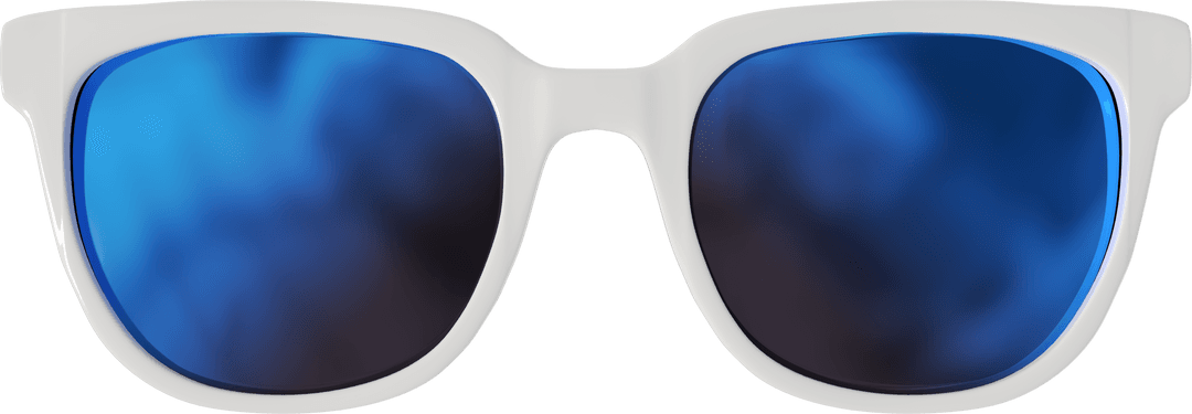 White Frame Sunglasses with Blue Lenses on Transparent Background