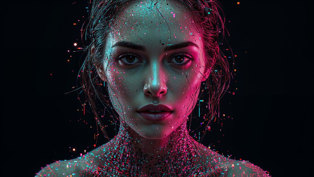 Futuristic Cyberpunk Portrait with Neon Glitching Effects