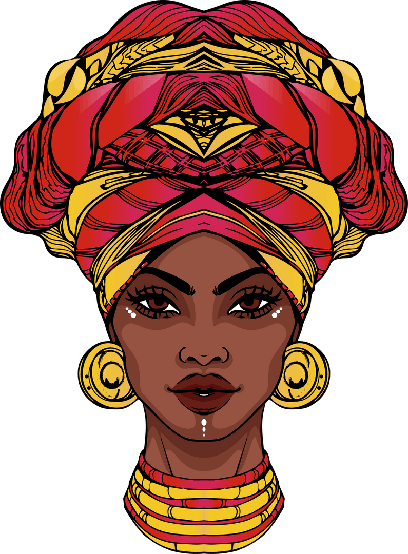 African Woman with Tribal Paint and Gold Jewelry on Transparent Background