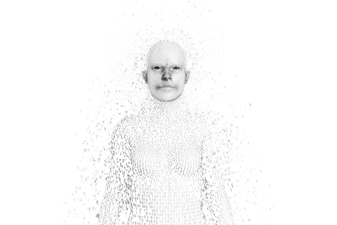 Digital Woman Creating Modern Artwork With Transparent Building Blocks