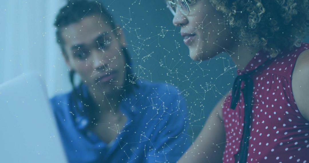 Tech Professionals Collaborating with Digital Connection Overlay