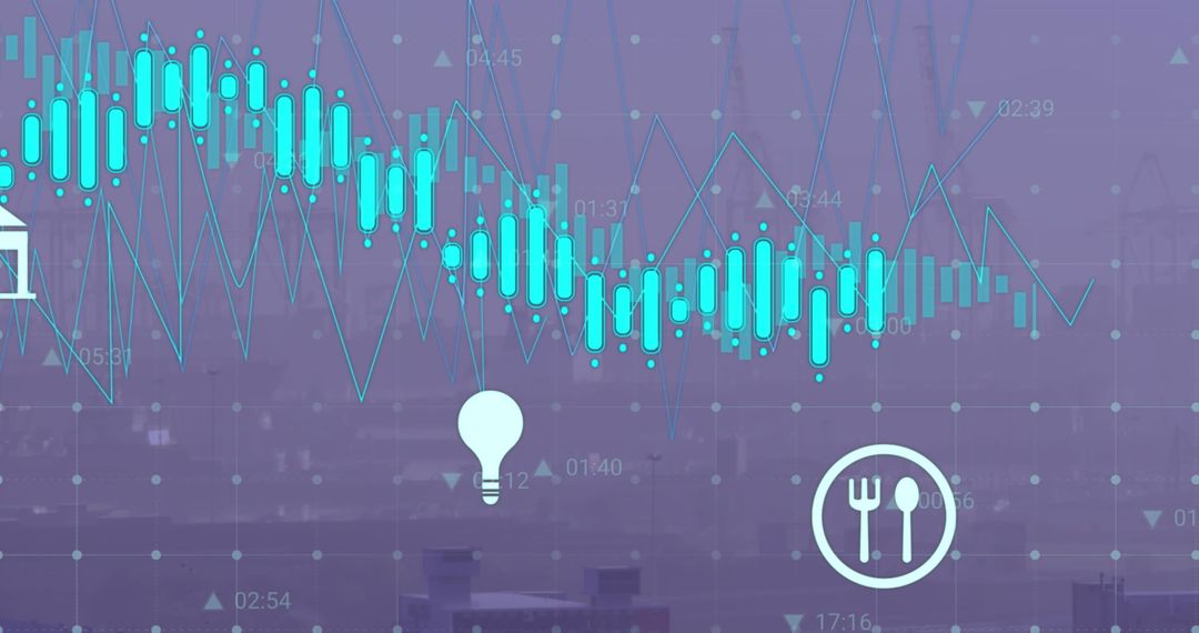 Digital Interface with Industrial and Electricity Icons over City