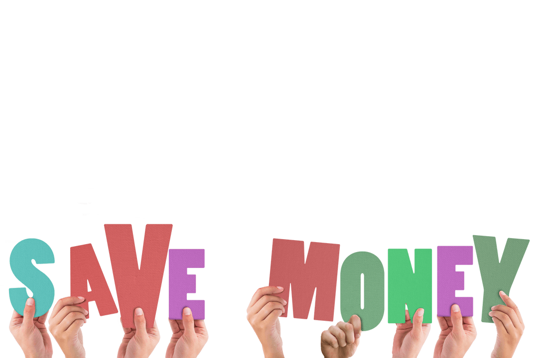Hands Holding Save Money Text on Transparent Background