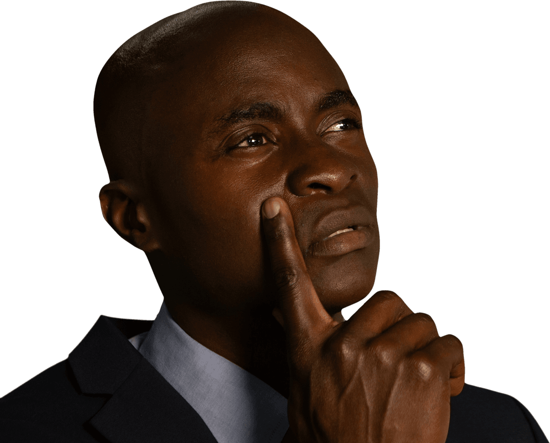 Thoughtful African Businessman Isolated on Transparent Background