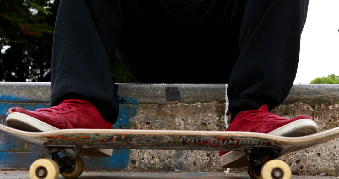 Person Wearing Red Sneakers on Skateboard in Skate Park - Free Images, Stock Photos and Pictures on Pikwizard.com