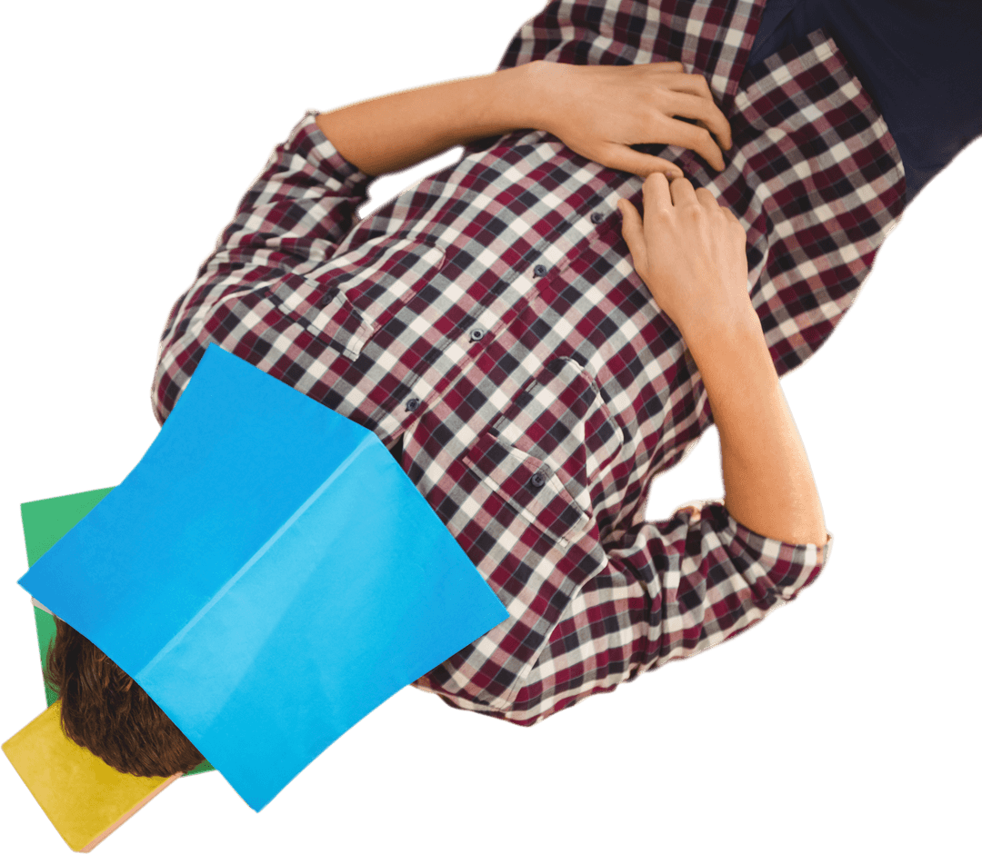 Creative Thinker Relaxing with Book on Head Over Transparent Background