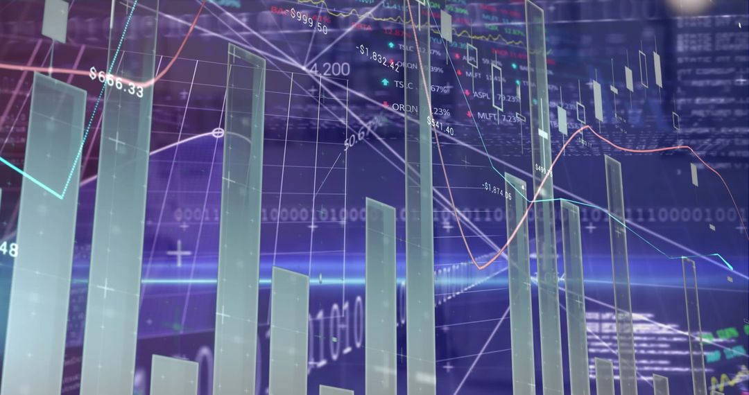 Futuristic Holographic Bar Chart and Line Graph in Digital Space