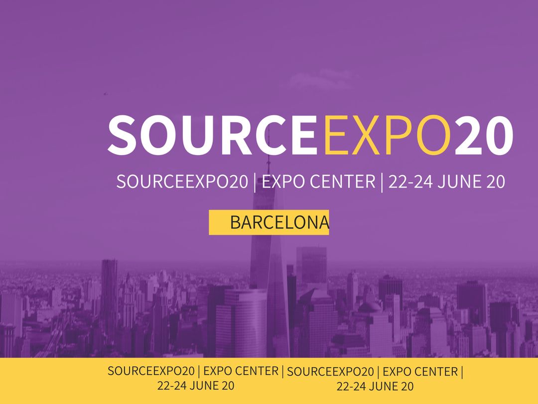 SourceExpo20 Business Event Banner with Barcelona Skyline - Download Free Stock Templates Pikwizard.com