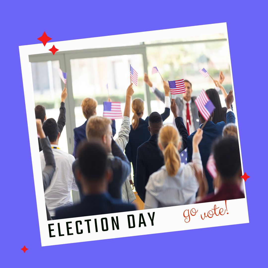 Diverse Crowd Waving Flags for Election Day Motivation