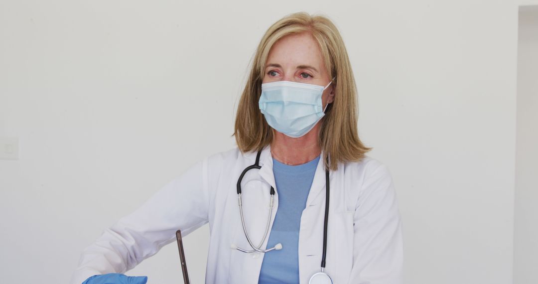 Female Doctor Wearing Mask and Gloves in Medical Office - Free Images, Stock Photos and Pictures on Pikwizard.com