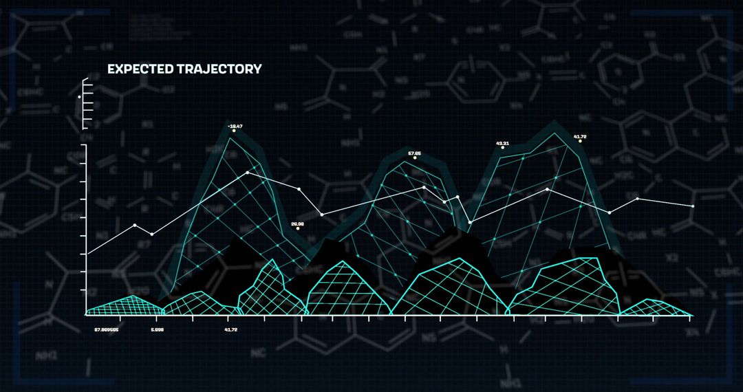 Futuristic Data Graph with 3D Mesh Peaks and Trajectory Line