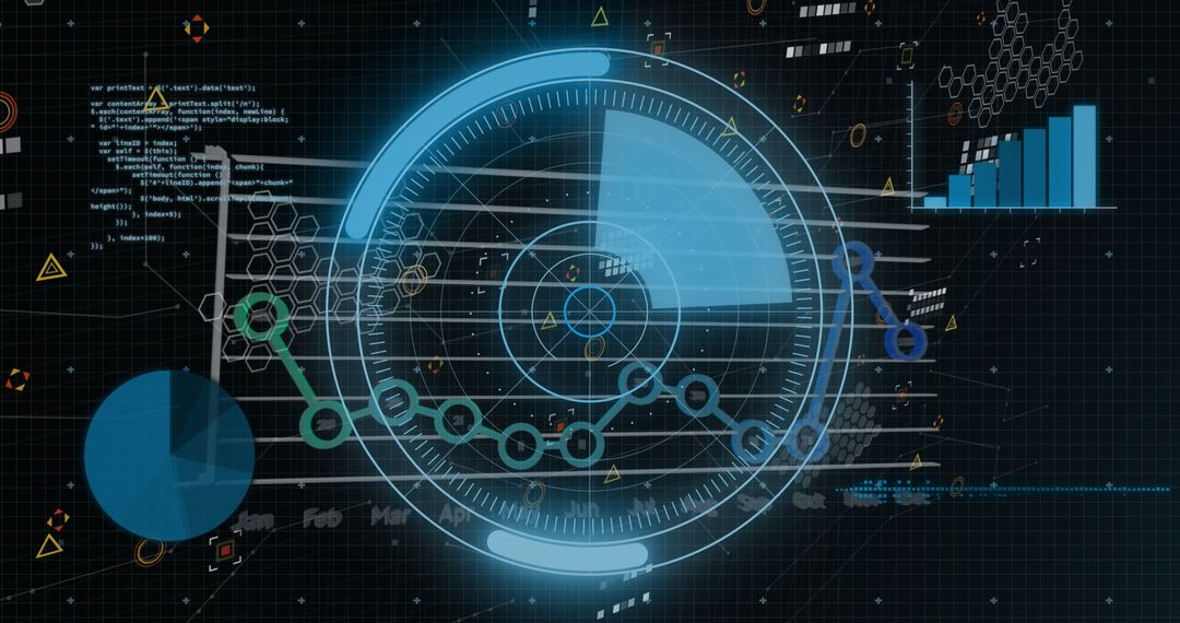 Futuristic Digital Interface with Data Analytics Symbols