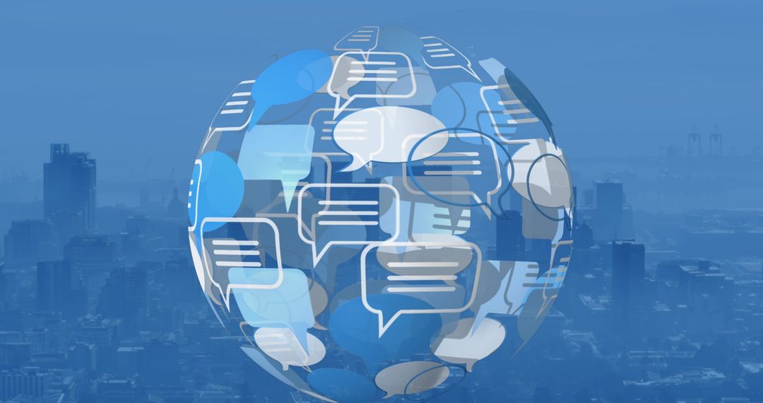 Global Communication Concept with Speech Bubbles Over Cityscape