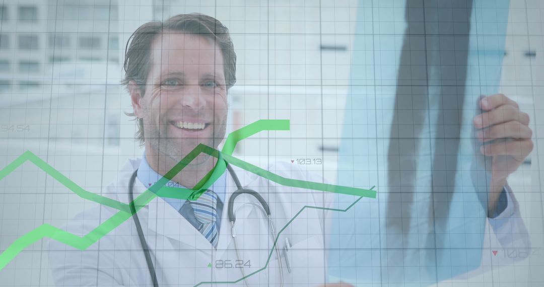 Doctor Analyzing X-ray with Financial Growth Superimposed