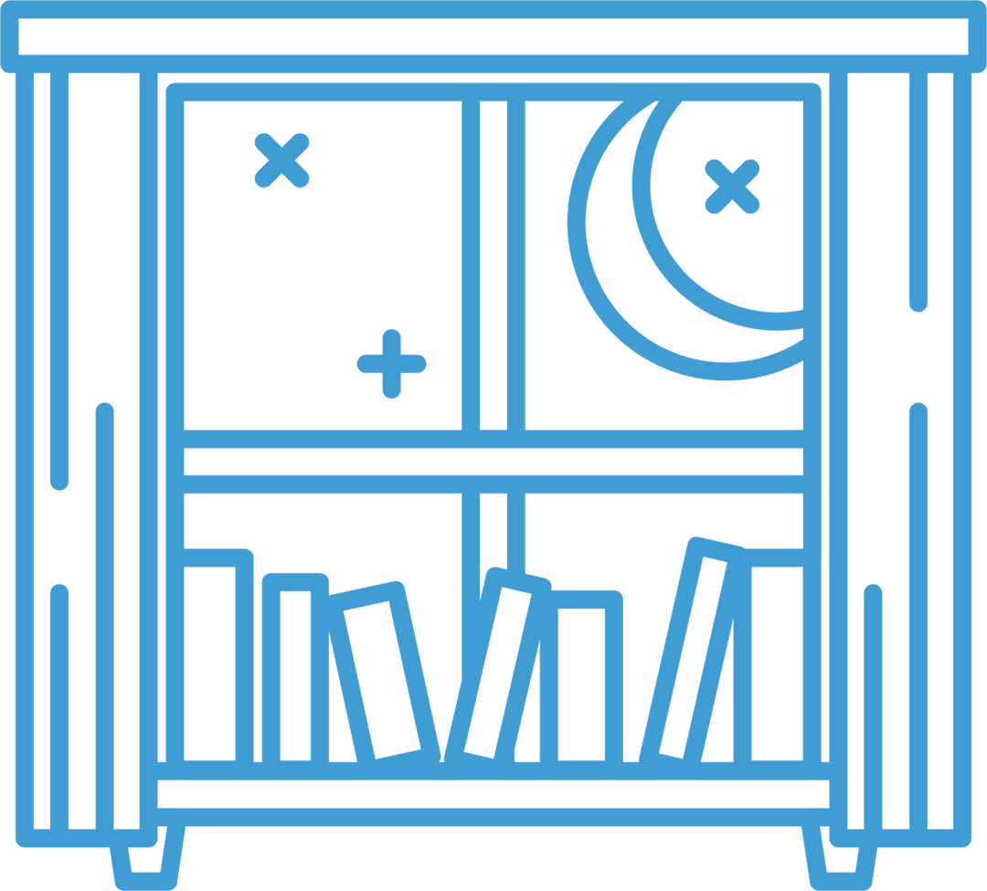Transparent Night Window with Books Vector Illustration