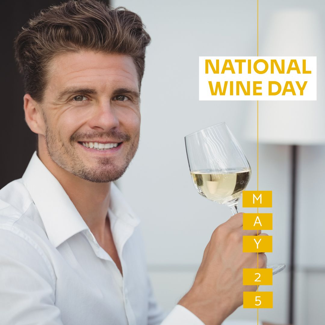 Young Man Celebrating National Wine Day with White Wine - Download Free Stock Templates Pikwizard.com