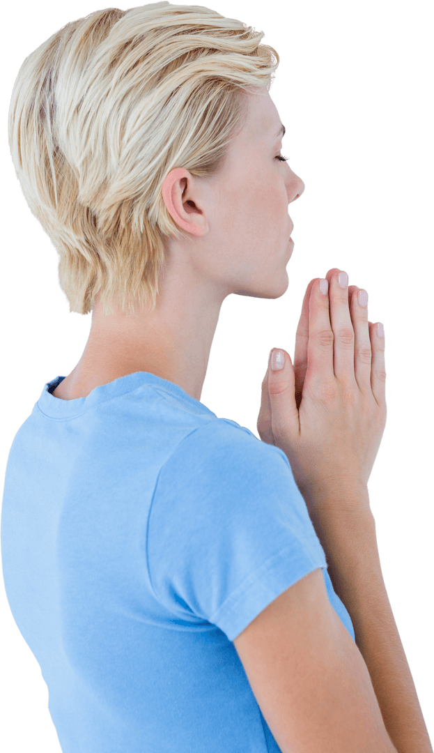 Transparent Background Side View Blonde Woman Praying
