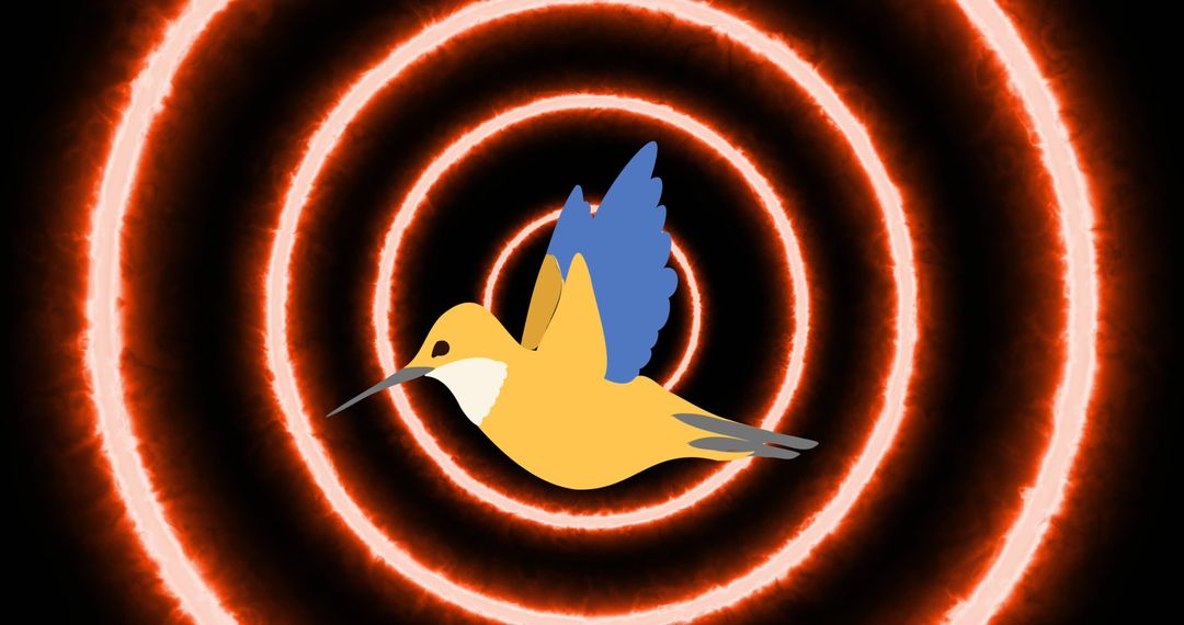 Colorful Bird Flying Through Neon Circles Illusion