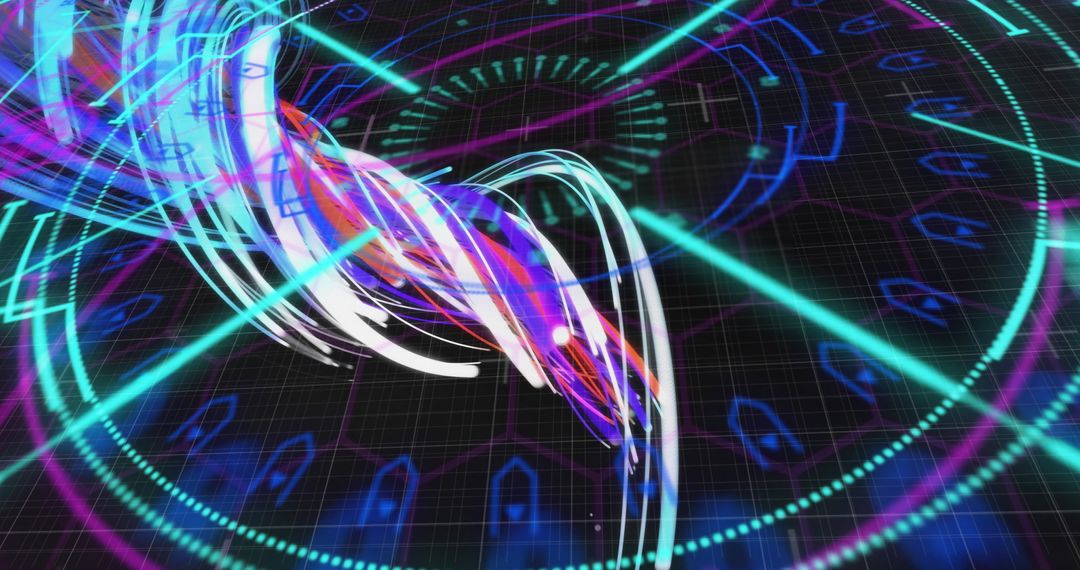 Futuristic Digital Interface with Colorful Light Trails