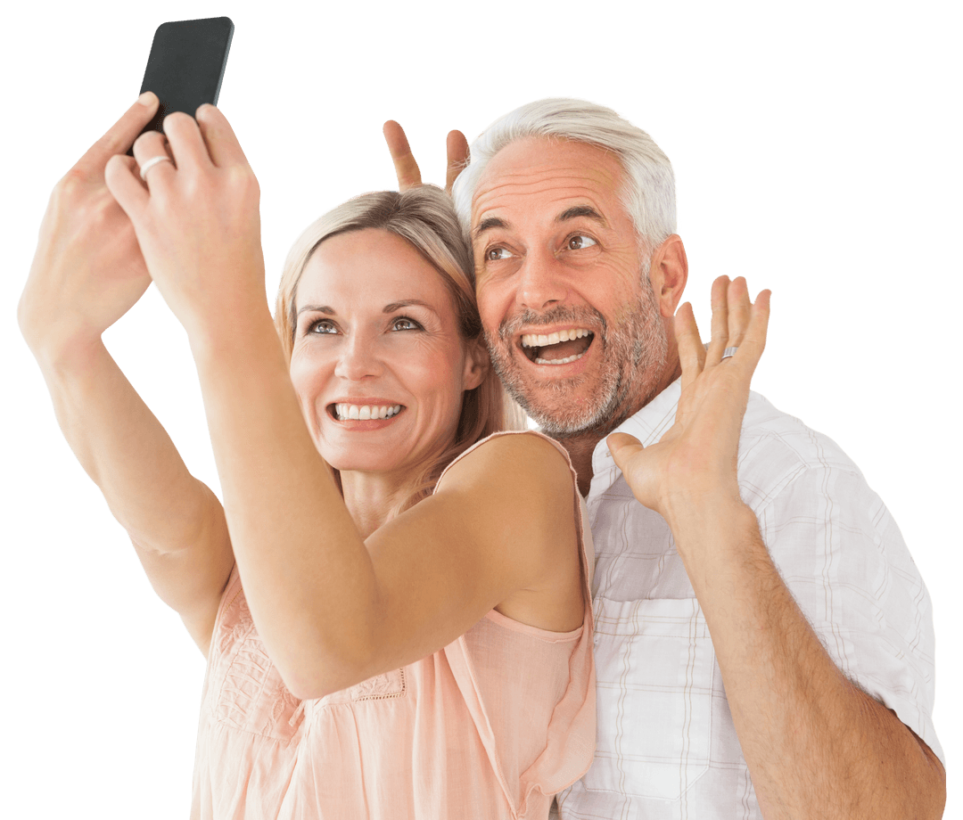 Happy Mature Couple Taking Selfie with Transparent Background