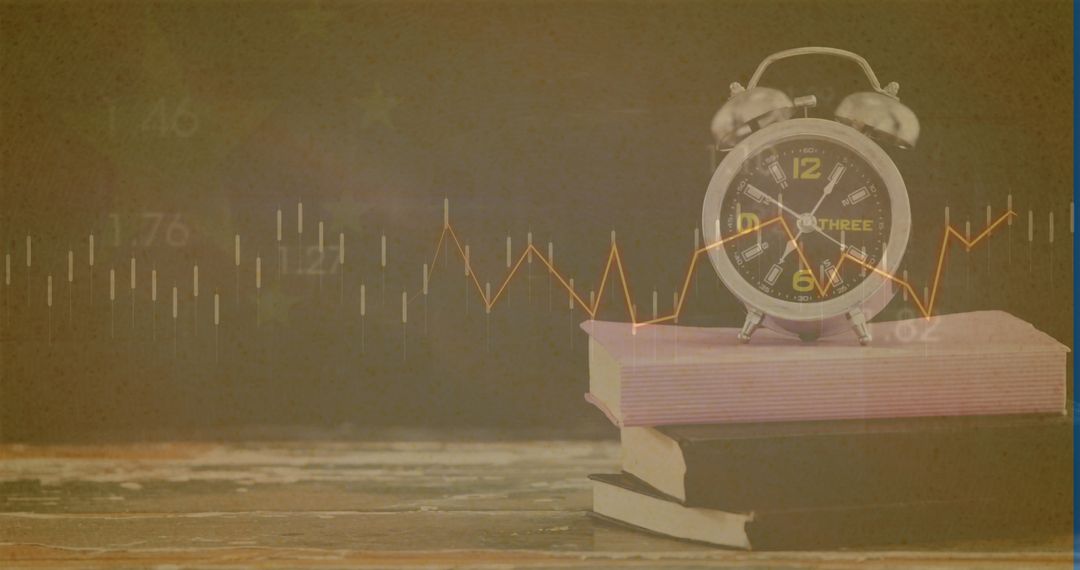 Clock and Financial Chart Overlay Denoting Time Management