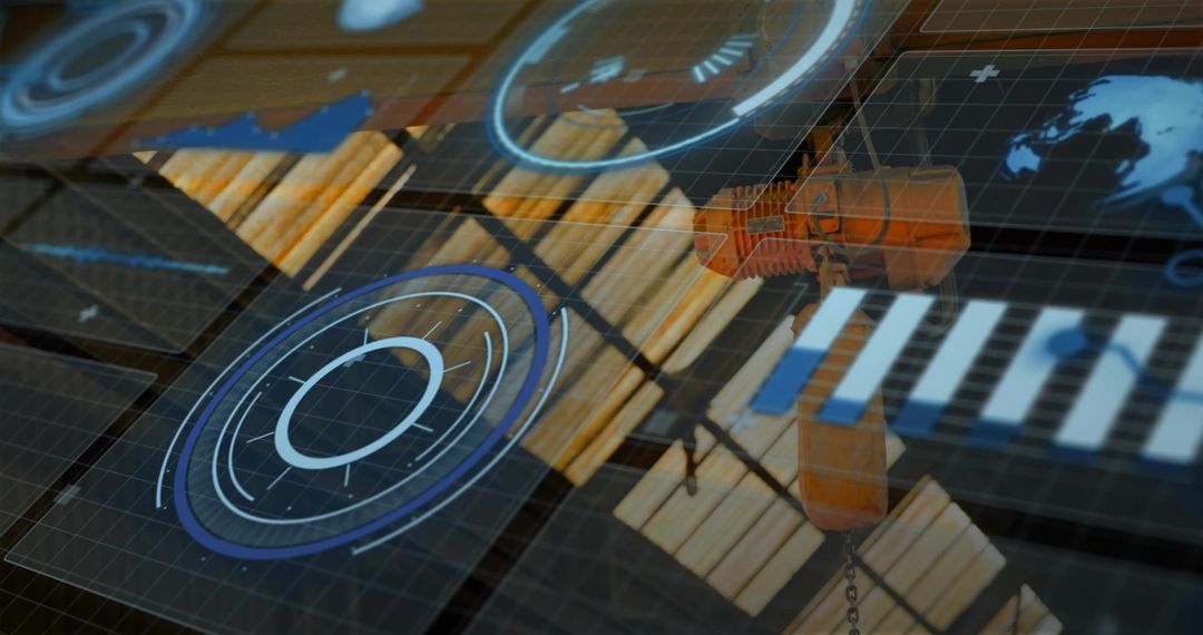 Orange Crane Hoist Monitoring with Augmented Reality Warehouse Analytics and Holographic UI