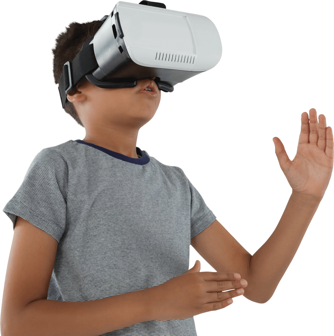 Young Boy Playing with Transparent Virtual Reality Headset