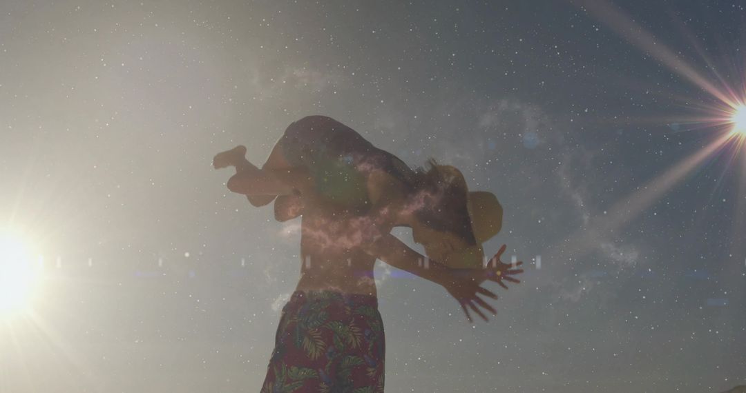 Magical Beach Romance: Silhouette Adventure Under Cosmic Sky