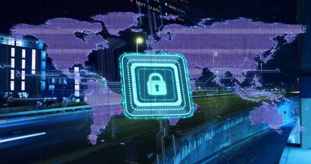 Global Cybersecurity Represented by Digital Padlock and World Map