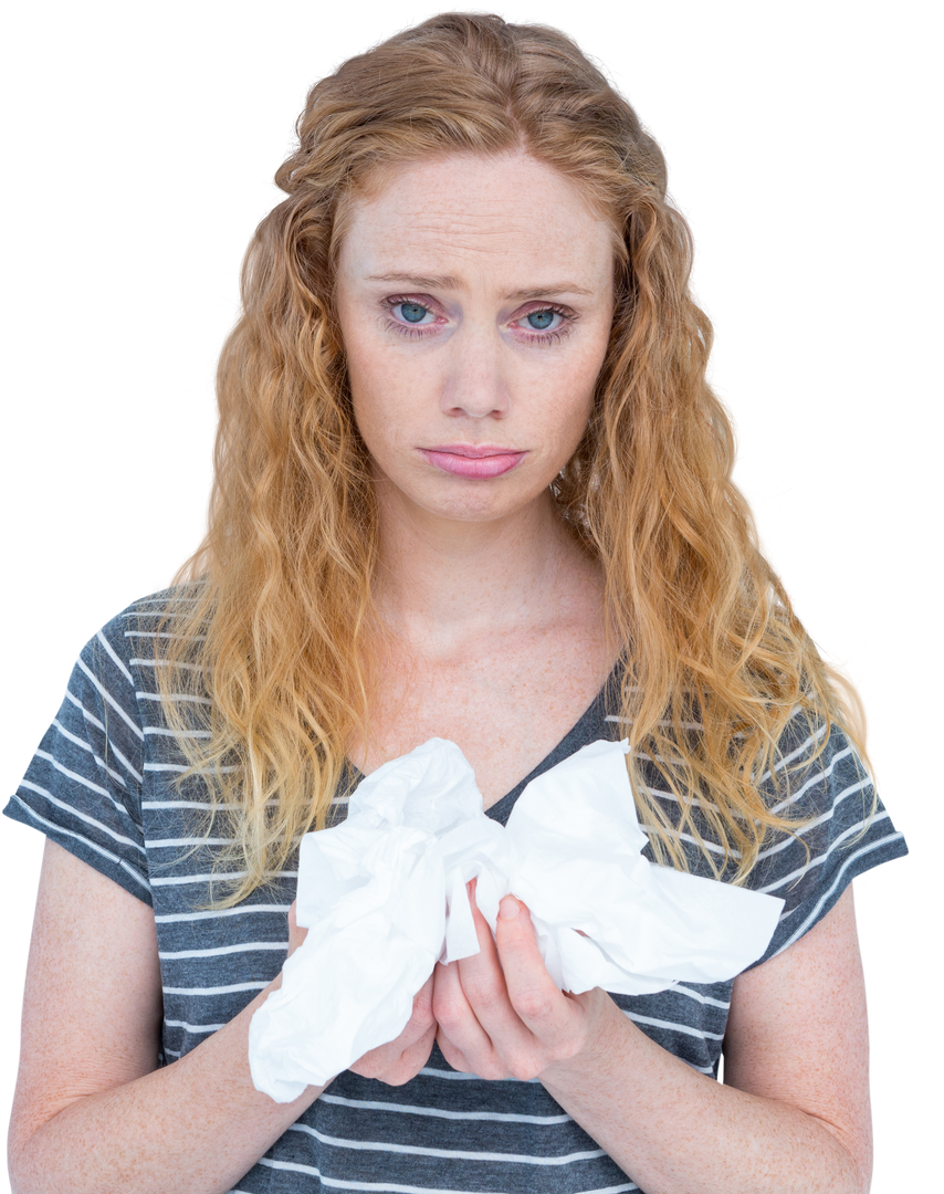 Transparent Background of Sick Blonde Woman Holding Tissue - Download Free Stock Images Pikwizard.com