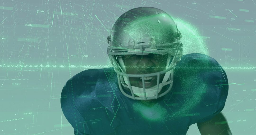 Futuristic Football Player Amid Virtual Reality Data Overlay