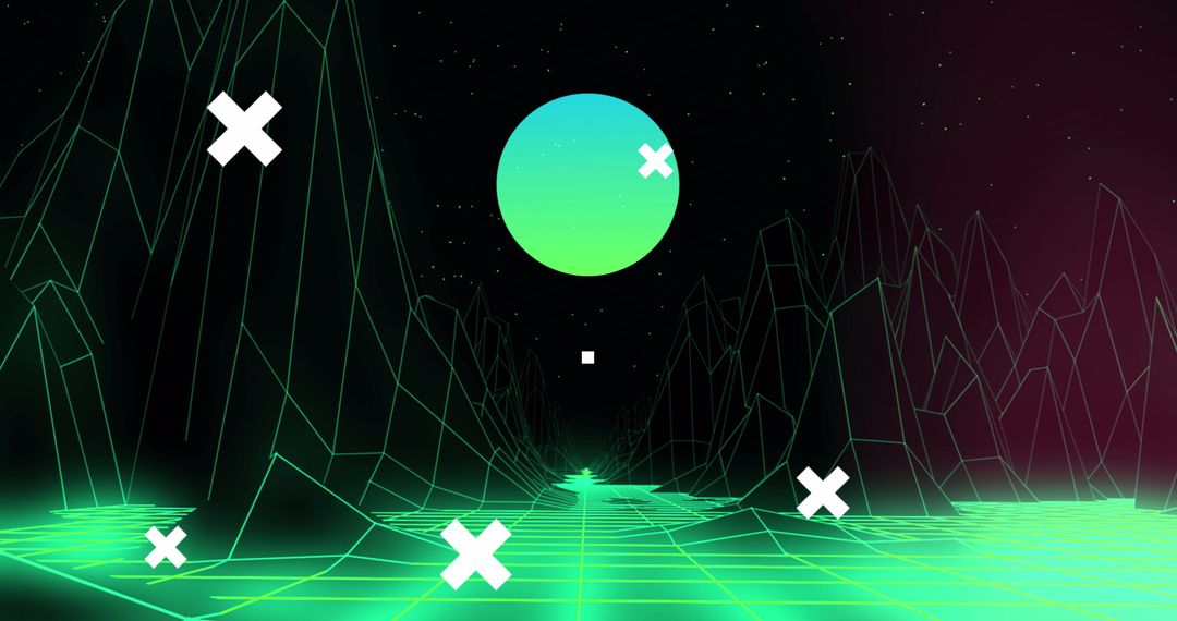 Futuristic Digital Interface with Virtual Landscape and Abstract Elements