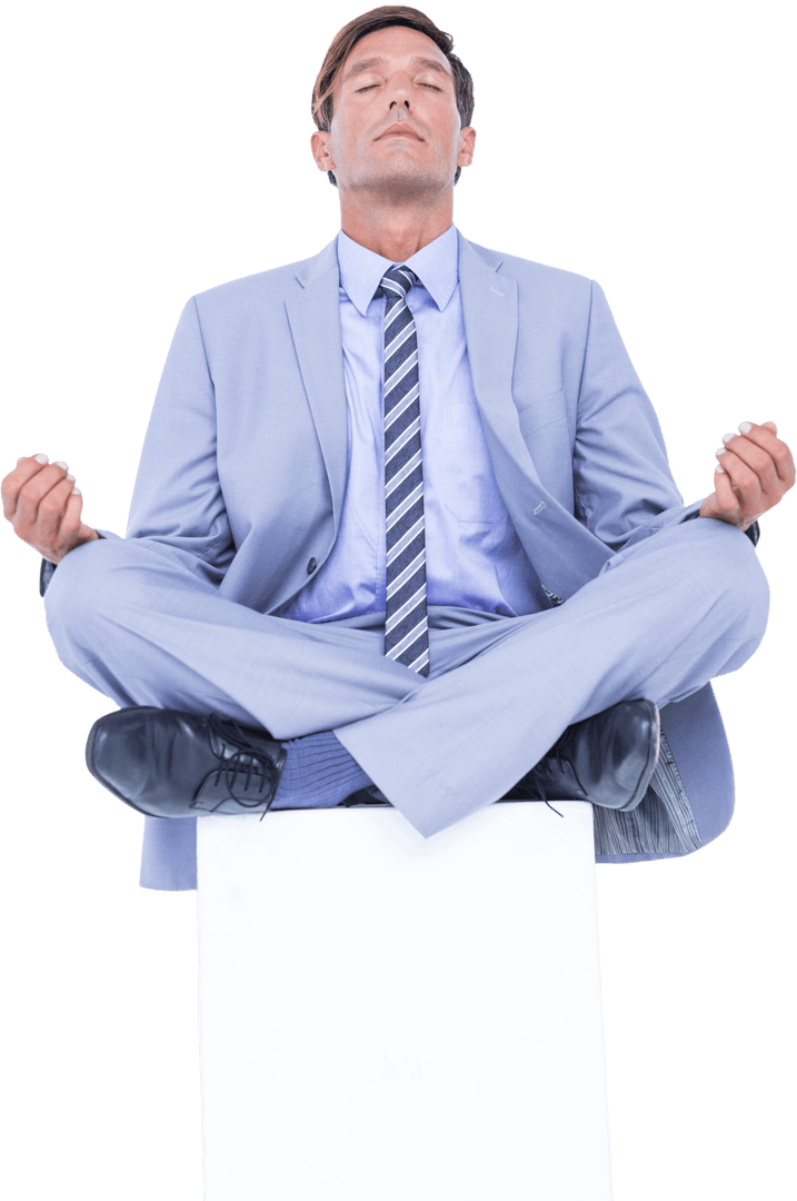 Transparent Calm Businessman Meditating in Lotus Pose Serenity