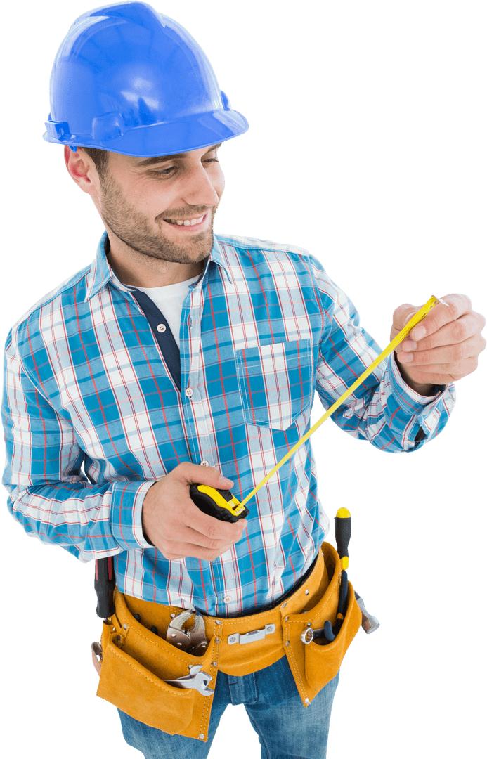 Transparent Construction Worker Holding Measuring Tape