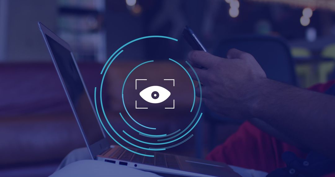 Digital Privacy Security with Eye Icon Overlay in Office Workspace