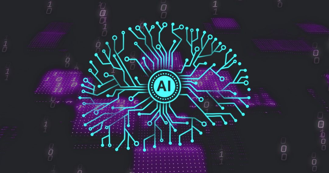 AI Brain Network with Digital Matrix Background