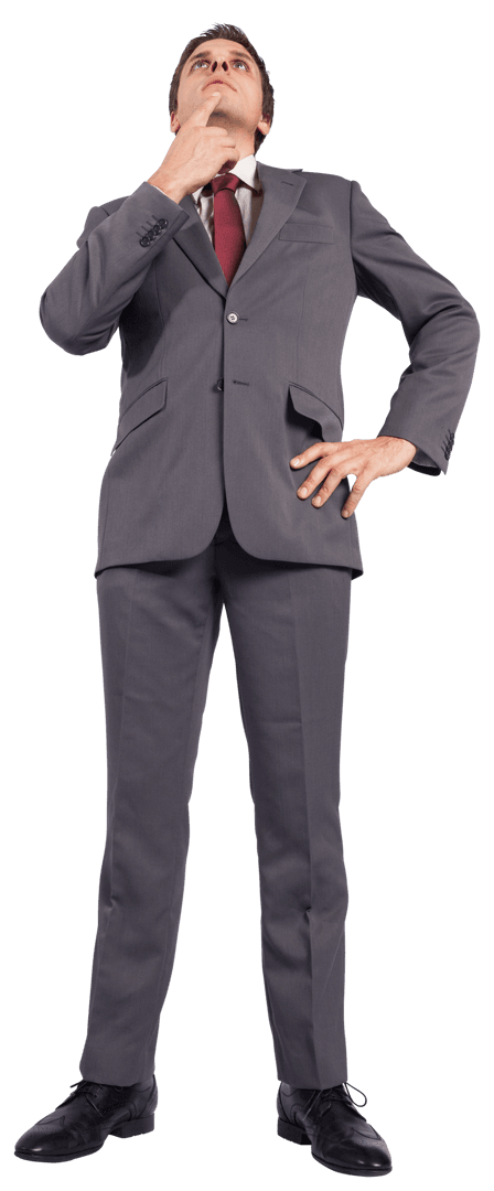 Caucasian Businessman Standing in Thought on Transparent Background