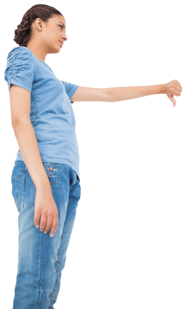 Brunette Woman Showing Thumbs Down Transparent Background