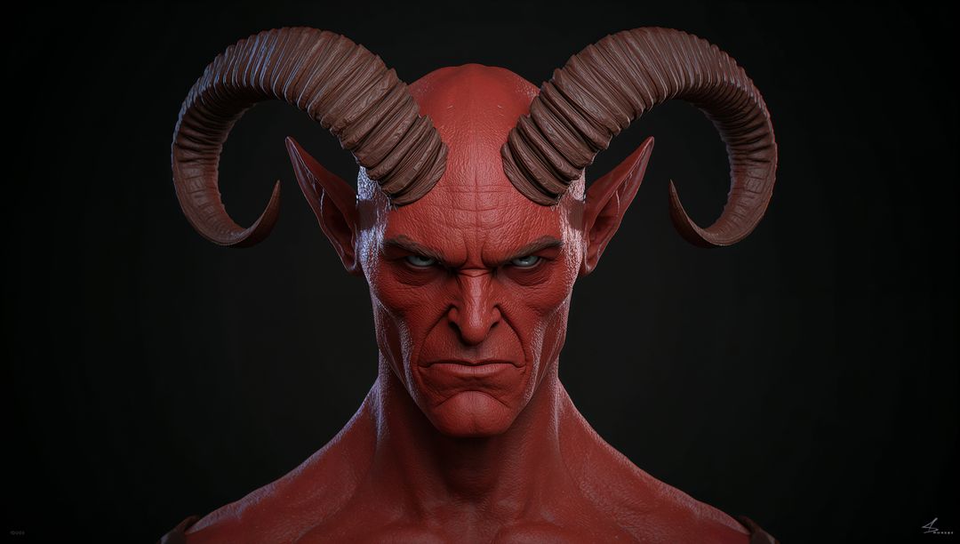 Red-skinned Demon Sculpt with Horns in Gothic Fantasy Art