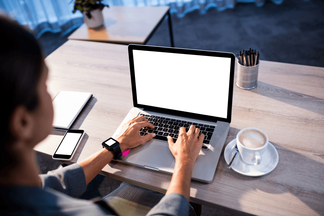 Transparent Businessman Working on Laptop in Office Environment