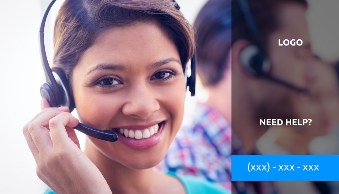 Smiling Customer Support Representative with Headset Providing Assistance