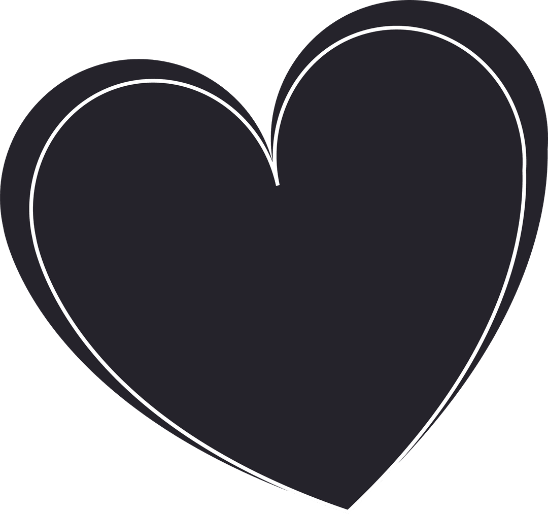 Floating Black Heart with White Outline on Transparent Background